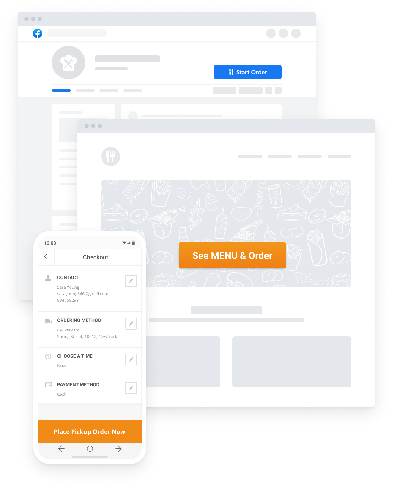 Food ordering system with Facebook ordering